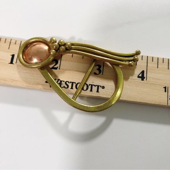 Vintage Handcrafted Baldwin Signed Modernist Copper and Brass Scarf Belt Buckle - Picture 4 of 14